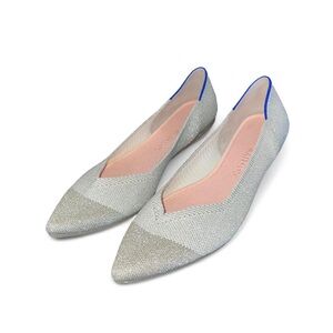 Rothy's Metallic Silver Flats with Blue Accents